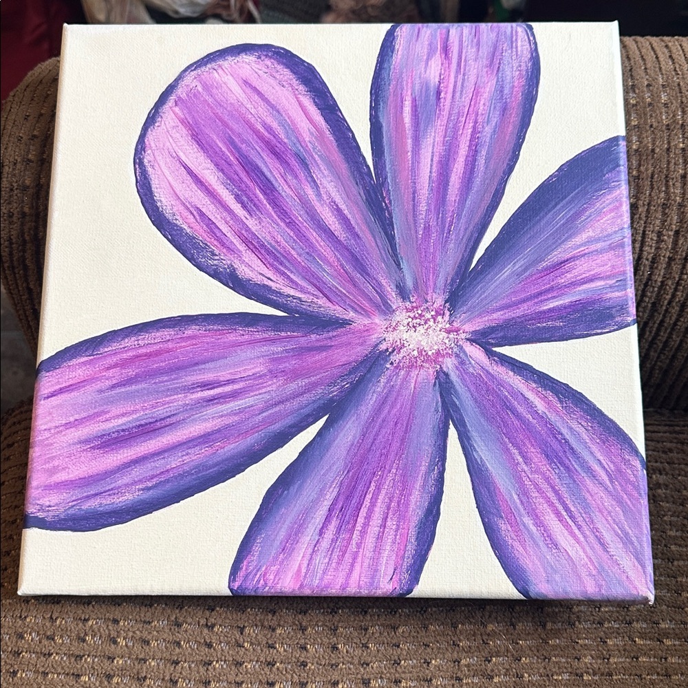 Hand Crafted bright Purple Floral botanical Art on stretched canvas